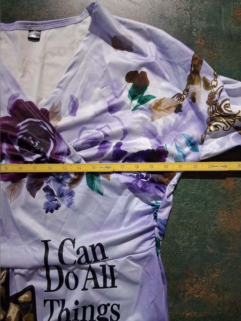 New-Floral Scripture Lavender Wrap-Style Midi Stretch Dress - Picture 8 of 11
